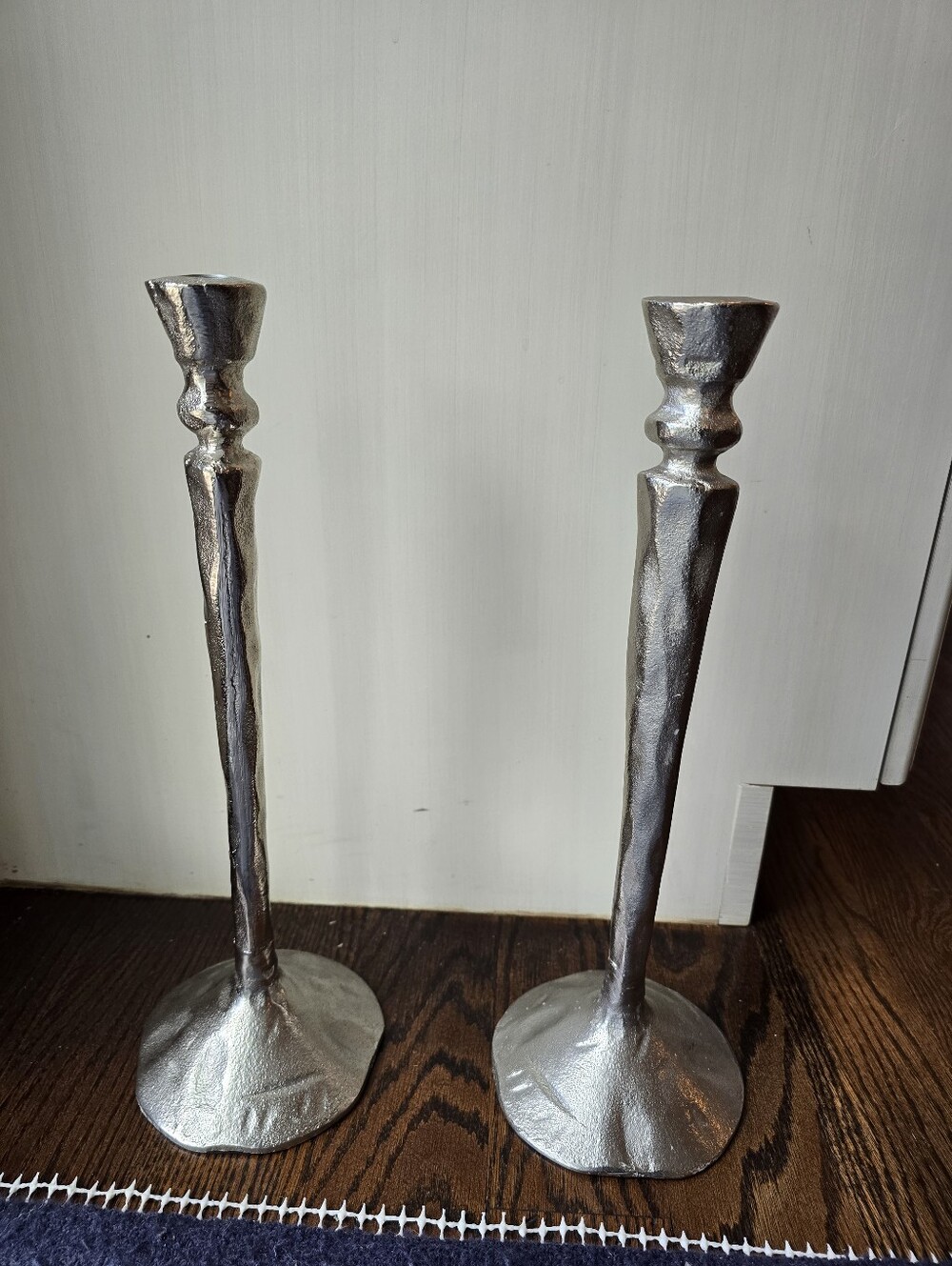 West Elm textured silver metal tapered candle stick holder Set Of 2